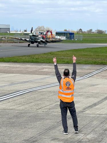 Spitfire MJ627 taxiing back to Biggin Hill Heritage Hanger
